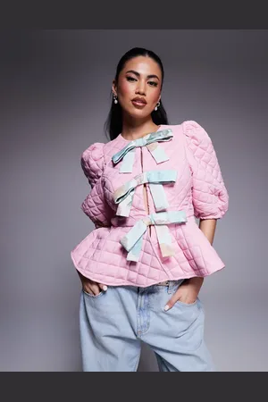 ASOS Top guateado con mangas abullonadas y lazos delanteros de