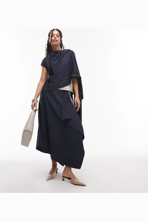 ASOS Falda larga de corte cuadrado con raya diplomática variada y diseño drapeado de -Multicolor