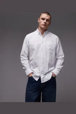 Topman Camisa de vestir blanca de manga larga de tejido texturizado de