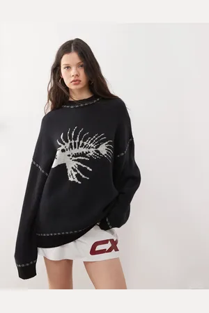 COLLUSION Jersey con estampado de esqueleto de pez de punto de Unisex
