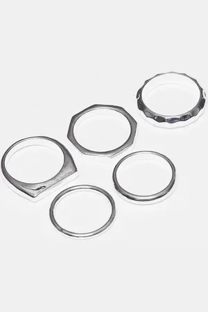 ASOS Pack de 5 anillos plateados de banda de