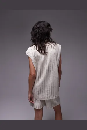 Topshop Chaleco color extragrande con detalle de pespuntes de -Blanco