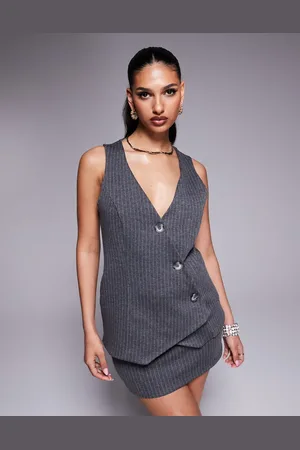River Island Chaleco de traje asimétrico con raya diplomática de