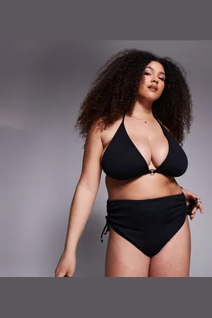 ASOS Top de bikini triangular de copas altas con cuentas doradas de ASOS DESIGN Curve