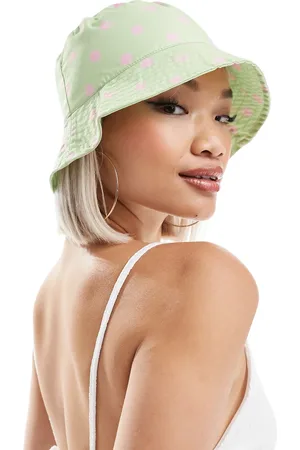 Pieces® Sombrero de pescador verde neón con estampado de lunares rosas de -Multicolor