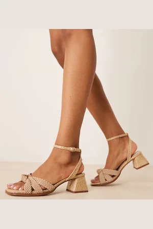 ASOS Sandalias color de tacón medio de bloque con detalle entretejido Hummingbird de Wide Fit-Neutro