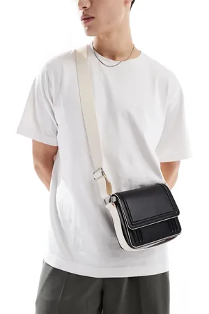 ASOS Bandolera negra con correa y ribetes color crudo en contraste de