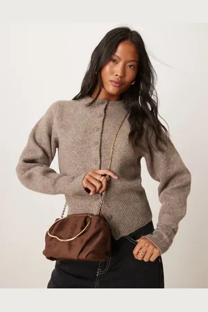 ASOS Bolso de mano marrón de antelina con asa irregular de metal y correa bandolera extraíble de