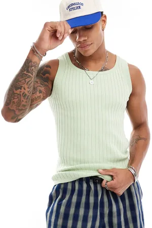 ASOS Camiseta verde ajustada sin mangas de punto ligero de