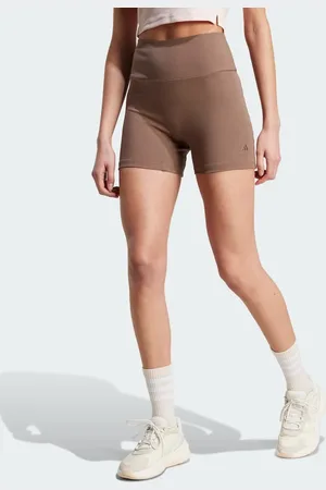 adidas Pantalones cortos marrones de talle alto de canalé de adidas Lounge-Marrón