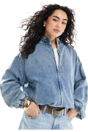 ASOS Chaqueta bomber vaquera con lavado y volante en el cuello de