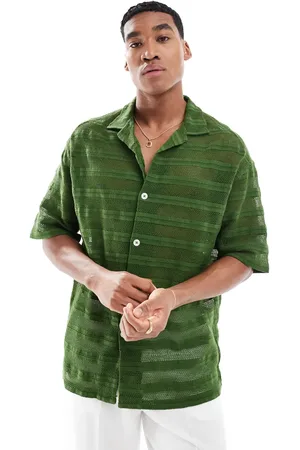 ASOS Camisa extragrande con cuello de solapas a rayas horizontales de encaje de croché de