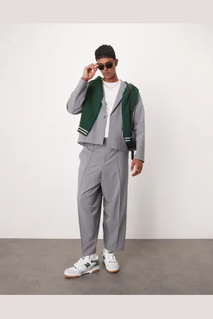 ASOS Pantalones de traje grises de pernera barrel holgada de -Negro