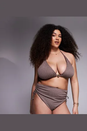 ASOS Braguitas de bikini marrones de talle y pernera altos Tayla de ASOS DESIGN Curve