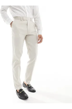 ASOS Pantalones de traje color de corte slim de mezcla de lino de -Beis neutro