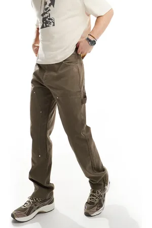 The Couture Club Pantalones marrones cargo de estilo carpintero de sarga de