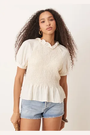 AWARE Top color fruncido con mangas abullonadas de -Blanco