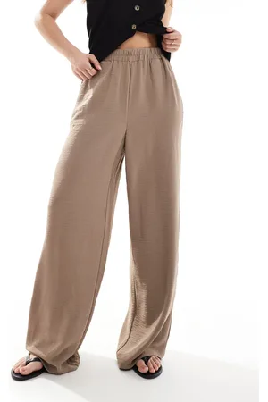 Pieces® Pantalones beis fósil de pernera ancha con cintura elástica de -Neutro