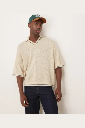 ASOS Polo color crema de corte cuadrado extragrande con muesca en el cuello de -Neutro