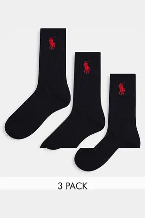 Ralph Lauren Pack de 3 pares de calcetines deportivos negros con logo de caballo de