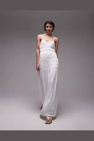 SNDYS Vestido largo de tirantes fruncido con bajo caído de