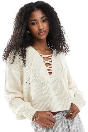 Miss Selfridge Jersey color con media tapeta de cordones de -Blanco