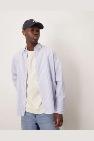 SELECTED Camisa azul a rayas de manga larga de sirsaca de