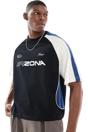 ASOS Camiseta negra de corte cuadrado extragrande con gráfico deportivo de diseño de paneles de