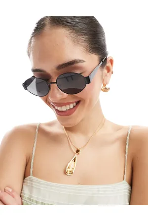 AJ Morgan Gafas de sol redondas negras con diseño de montura fina de metal de