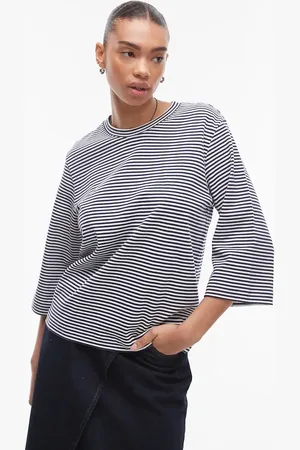 ARKET Camiseta a rayas azules y blancas con mangas 3/4 de tejido grueso de -Multicolor