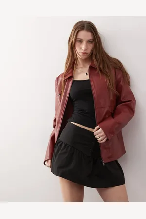 Noisy May Chaqueta roja de estilo motero extragrande de cuero sintético de