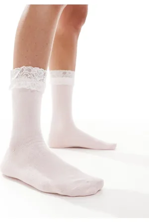 VERO MODA Calcetines rosas con volante de encaje de