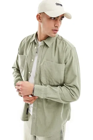 Only & Sons Camisa verde de manga larga de pana de