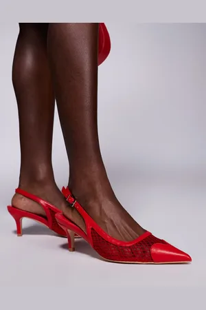 Public Desire Zapatos rojos de tacón bajo con detalle de corazón y puntera fina de malla Two Faced de