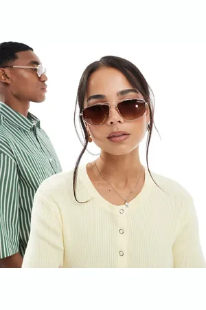 AJ Morgan Gafas de sol doradas de estilo aviador con montura estrecha de metal de