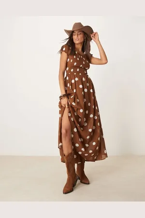 Free People Vestido semilargo color arce con estampado de lunares y pecho fruncido Ultraviolet de -Blanco