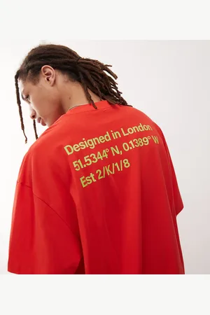 COLLUSION Camiseta roja con estampado de coordenadas de piqué de