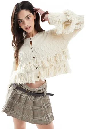 Miss Selfridge Cárdigan color de estilo boho con flecos de punto de -Blanco