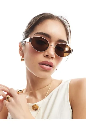 AJ Morgan Gafas de sol doradas con montura estrecha redondeada de metal de
