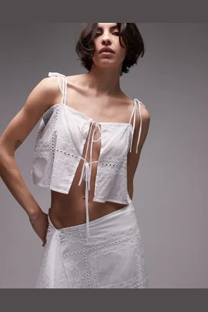 SNDYS Top de tirantes vaporoso con escote cuadrado, diseño bordado y lazadas de algodón de (parte de un conjunto)