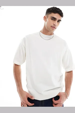 JACK & JONES Camiseta color crema extragrande con cuello redondo de punto de Premium-Blanco