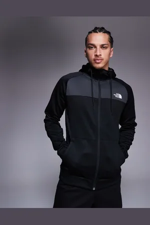 The North Face Sudadera negra con capucha, cremallera y logo Reaxion de