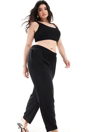 VERO MODA Pantalones negros de corte tapered de mezcla de lino de