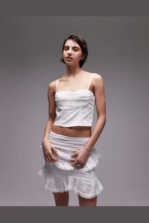 SNDYS Top de tirantes de popelina con escote corazón y pecho fruncido de malla de