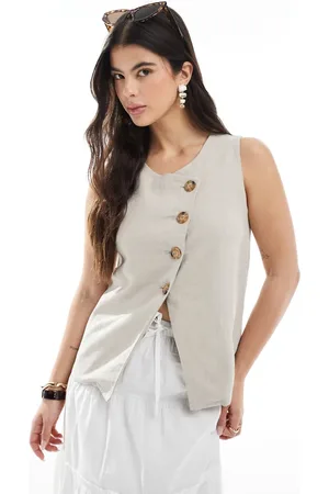 ASOS Chaleco color asimétrico con botones delanteros de tejido efecto lino de -Neutro