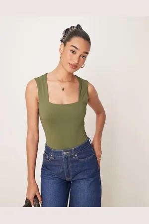 New Look Body ceñido con cuello cuadrado de -Verde
