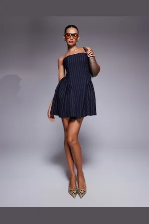 ASOS Vestido corto azul marino estilo palabra de honor con raya diplomátca de -Multicolor