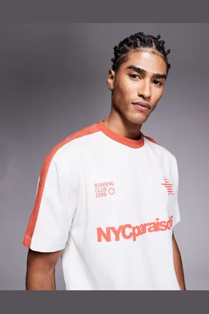 ASOS Camiseta color crema de corte cuadrado holgado con ribetes y estampado gráfico deportivo naranja de -Blanco
