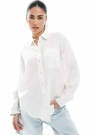 New Look Camisa blanca de manga larga de lino de