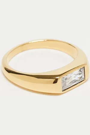 ASOS Anillo tipo sello de acero inoxidable resistente al agua con cristales de
